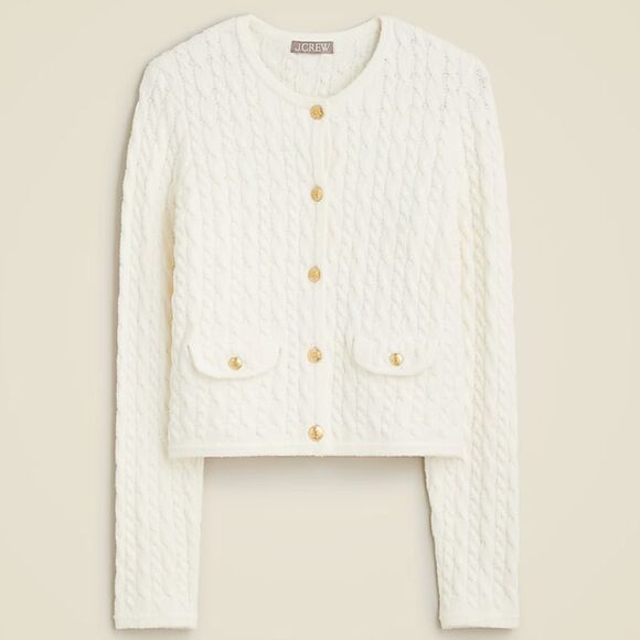 J Crew Odette cable-knit sweater lady jacket in cotton-blend bouclé Small Ivory - Picture 11 of 11